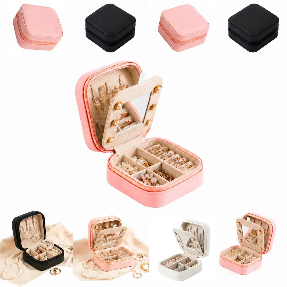 Waterproof PU Leather Travel Jewelry Case with Mirror 2