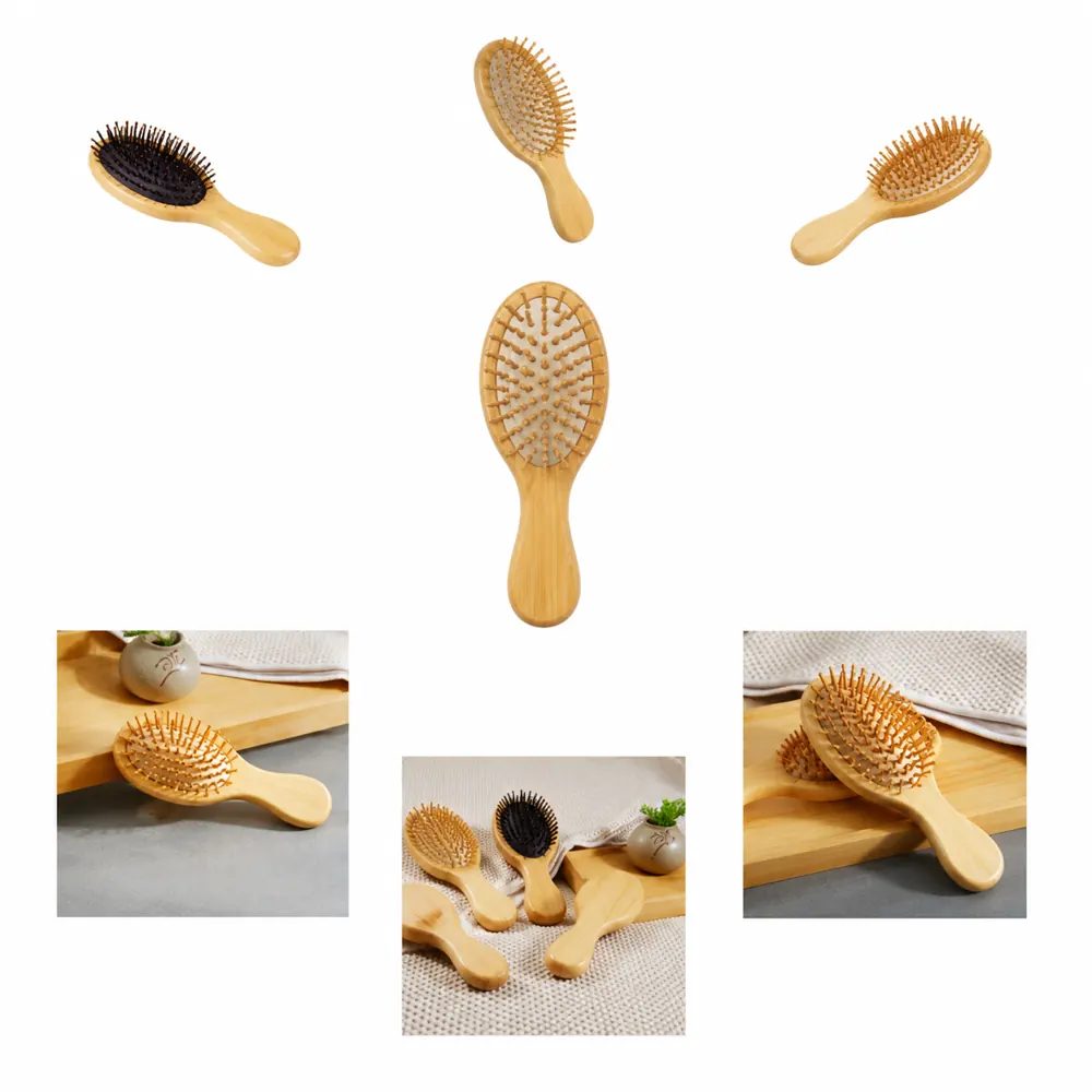 Mini Natural Bamboo Travel Hairbrush for Detangling All 2
