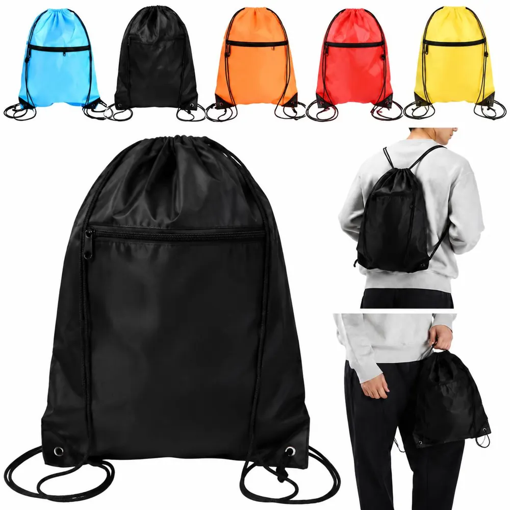 Reinforced Drawstring Backpack with Front Zipper Pocket 2