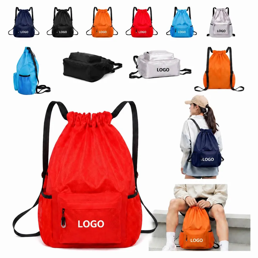 Water-Resistant Drawstring Backpack with Bottle Holder