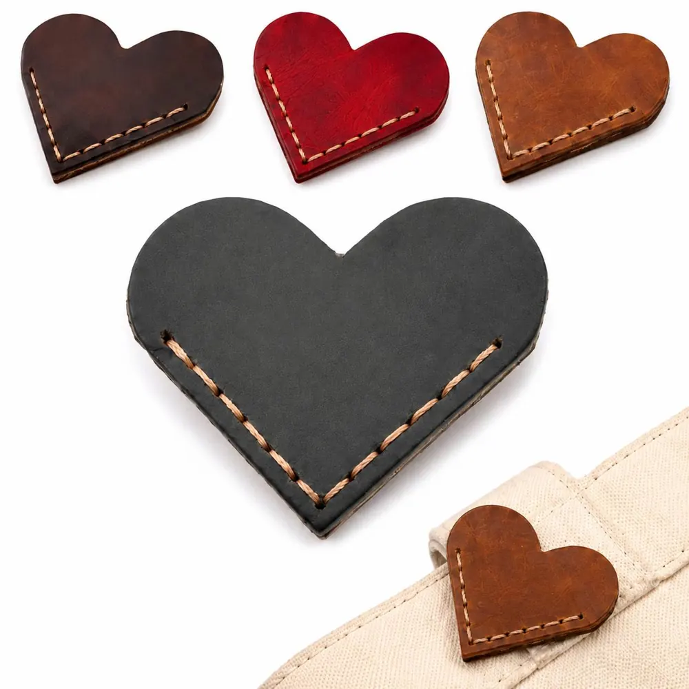 Heart-Shaped Full Grain Leather Bookmark, Debossed Design 2