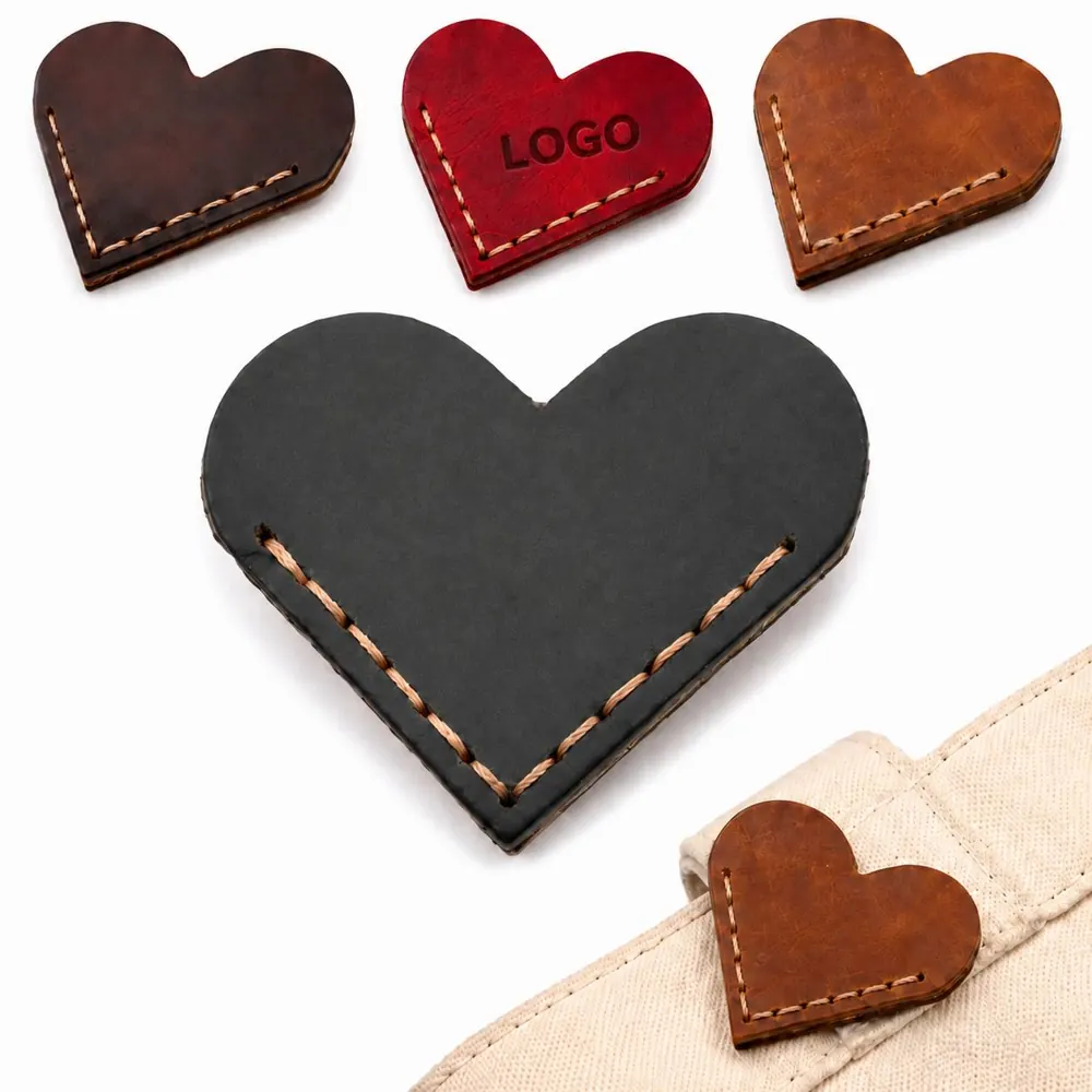 Heart-Shaped Full Grain Leather Bookmark, Debossed Design