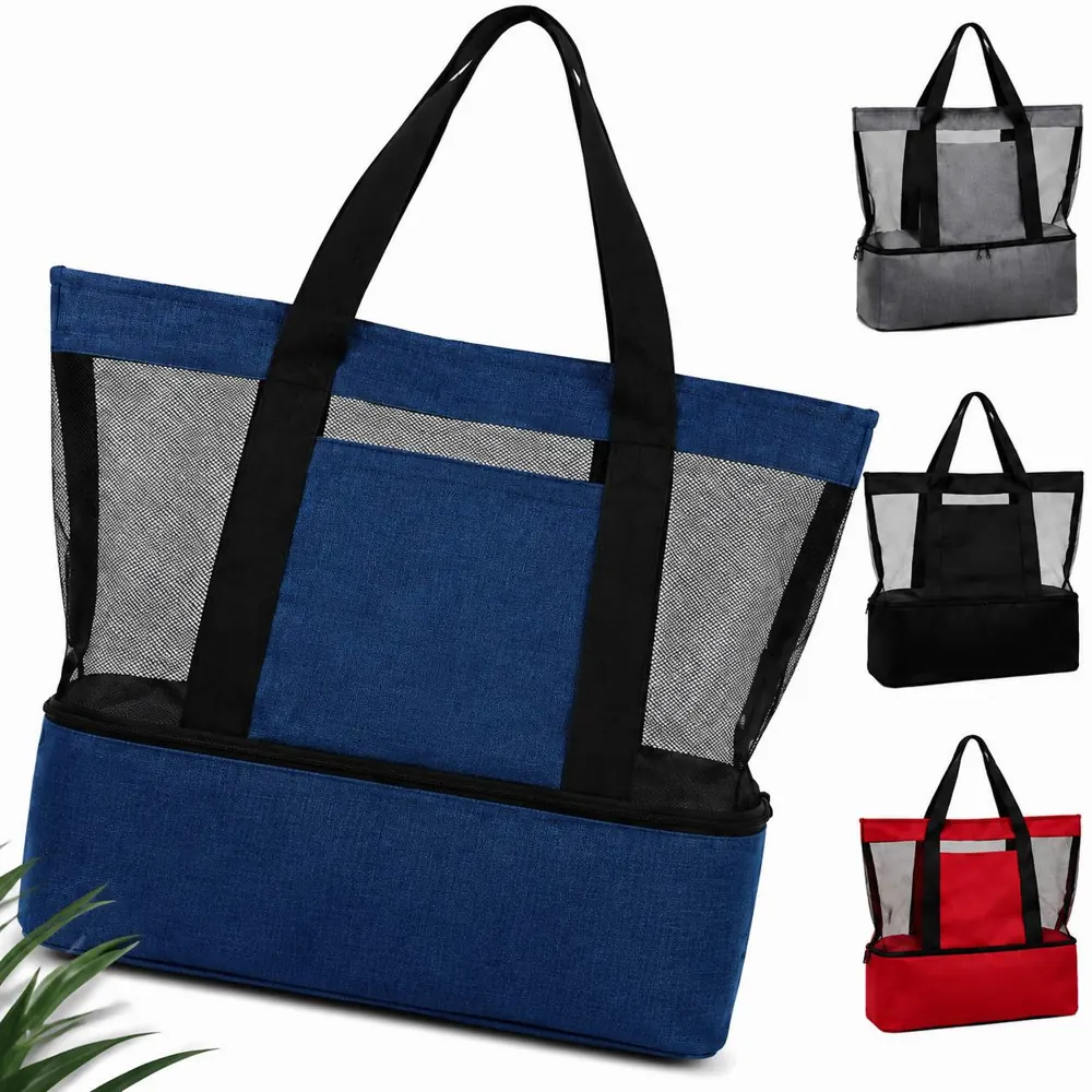 Large Mesh Beach Tote with Insulated Cooler Compartment 2