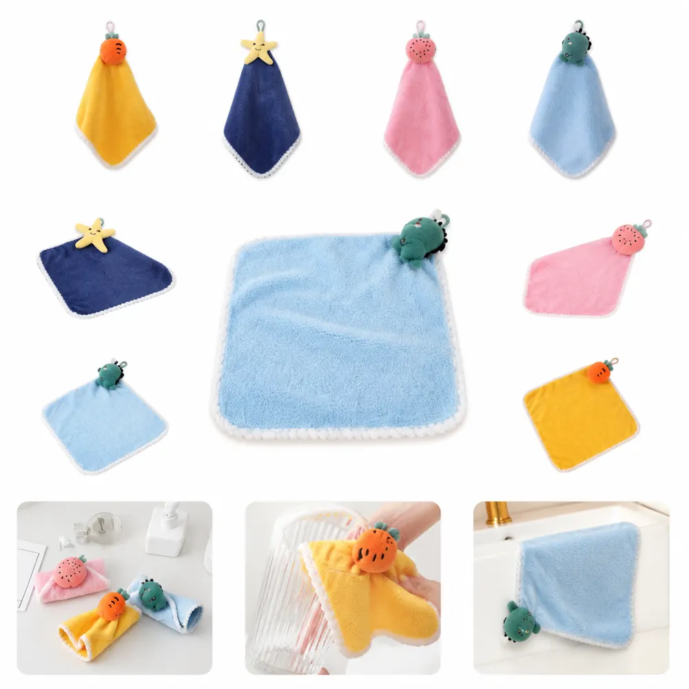 Cartoon Animal Hanging Hand Towel with Loop for Bathroom 2