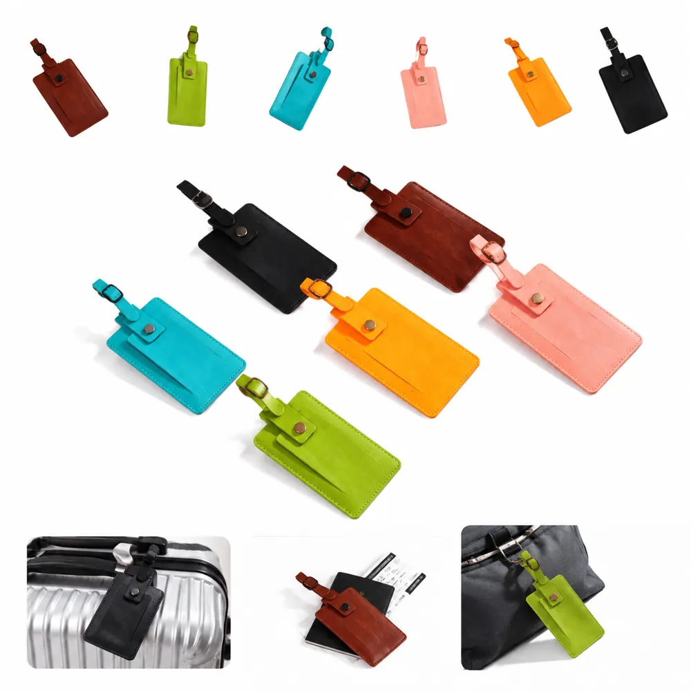 PU Leather Luggage Tags with ID Window for Travel 2