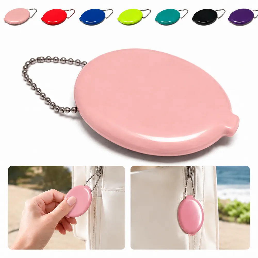 Oval Squeeze Coin Purse with Chain, Durable PVC 2