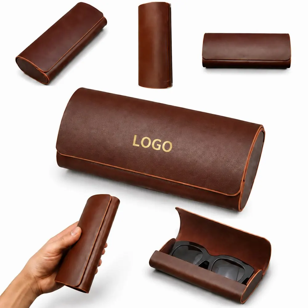 Retro PU Leather Hard Shell Eyeglass Case Protective Storage