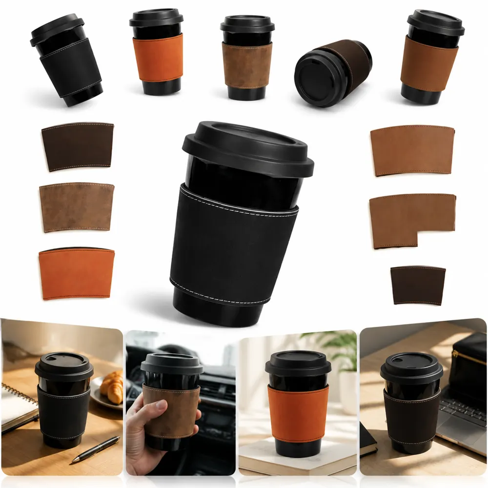 Reusable Vegan Leather Mug Sleeve for Hot & Cold Drinks 2