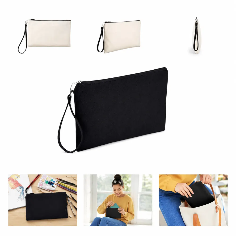 Canvas Cosmetic Pouch with Detachable Wristband Lanyard 2