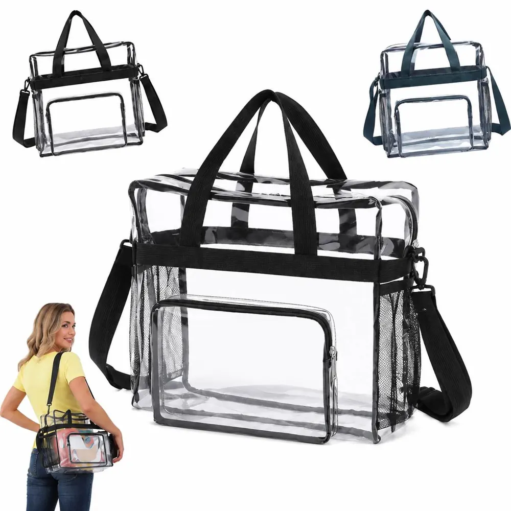 Clear PVC Stadium Tote Bag with Front Zipper Pocket 2