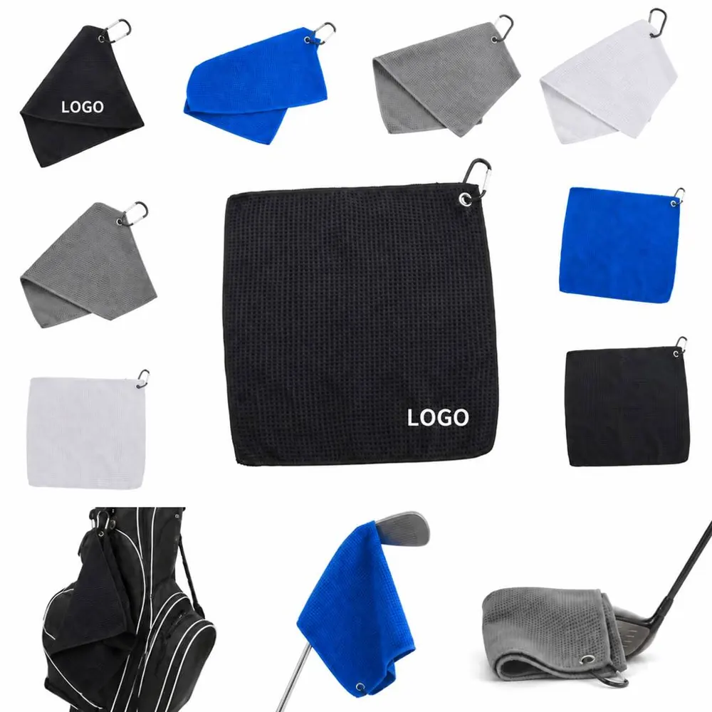 Waffle Microfiber Golf Towel with Carabiner, Fast-Drying