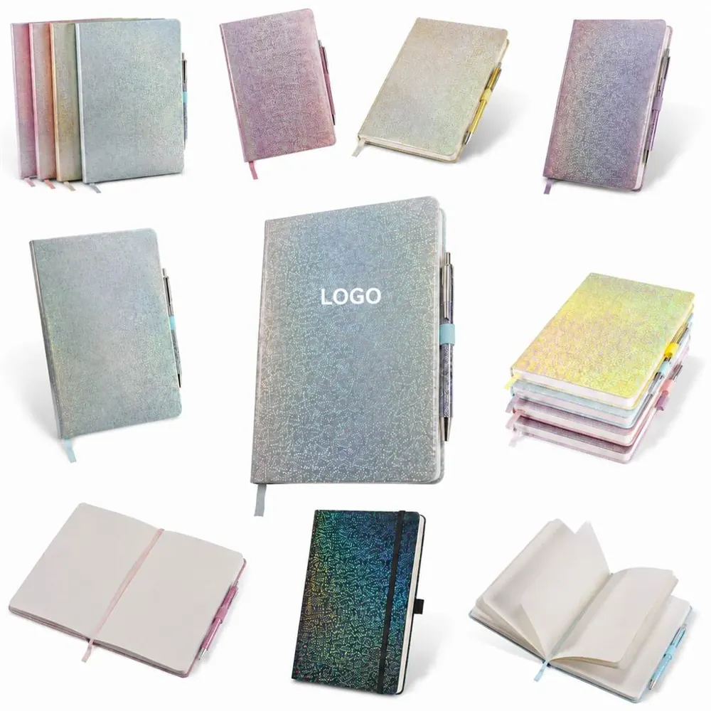 A5 Glossy Notebook with Pen, Smudge-Resistant Lined Pages