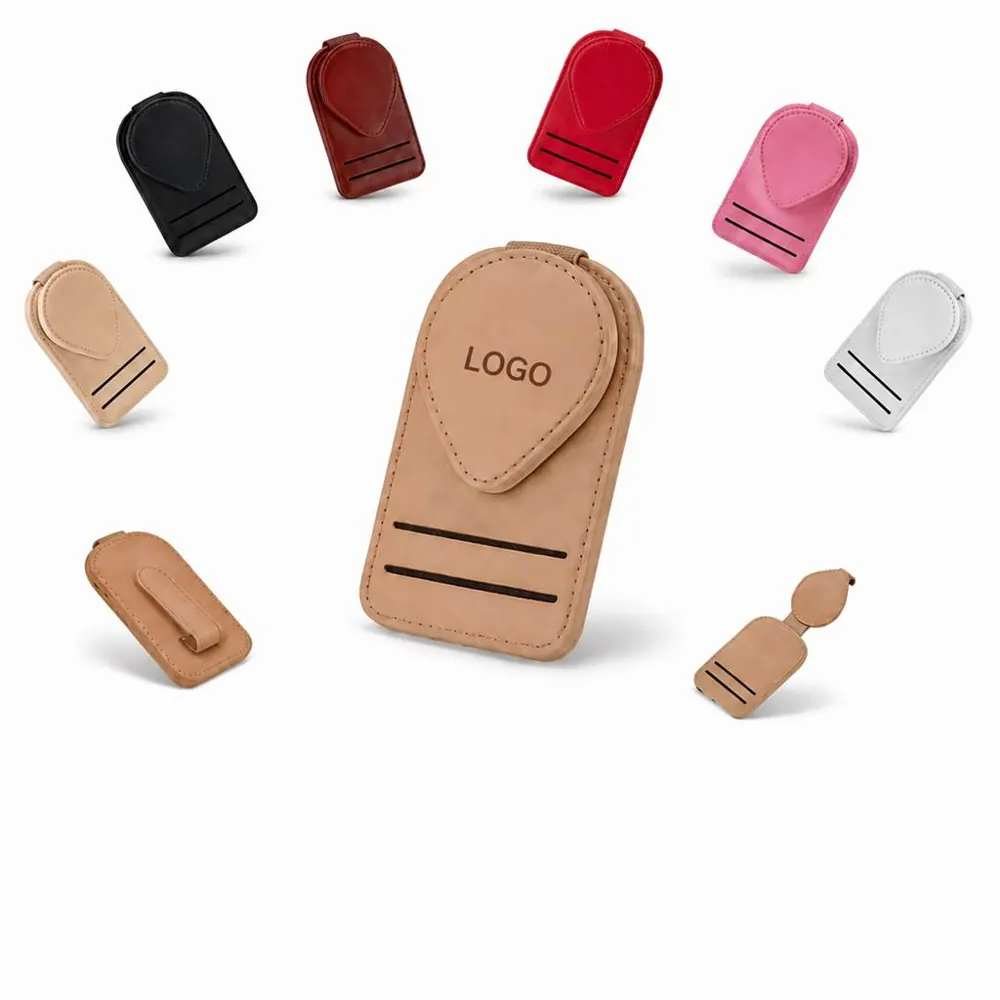 Genuine Leather Car Visor Eyeglass Clip, Snap-On Holder