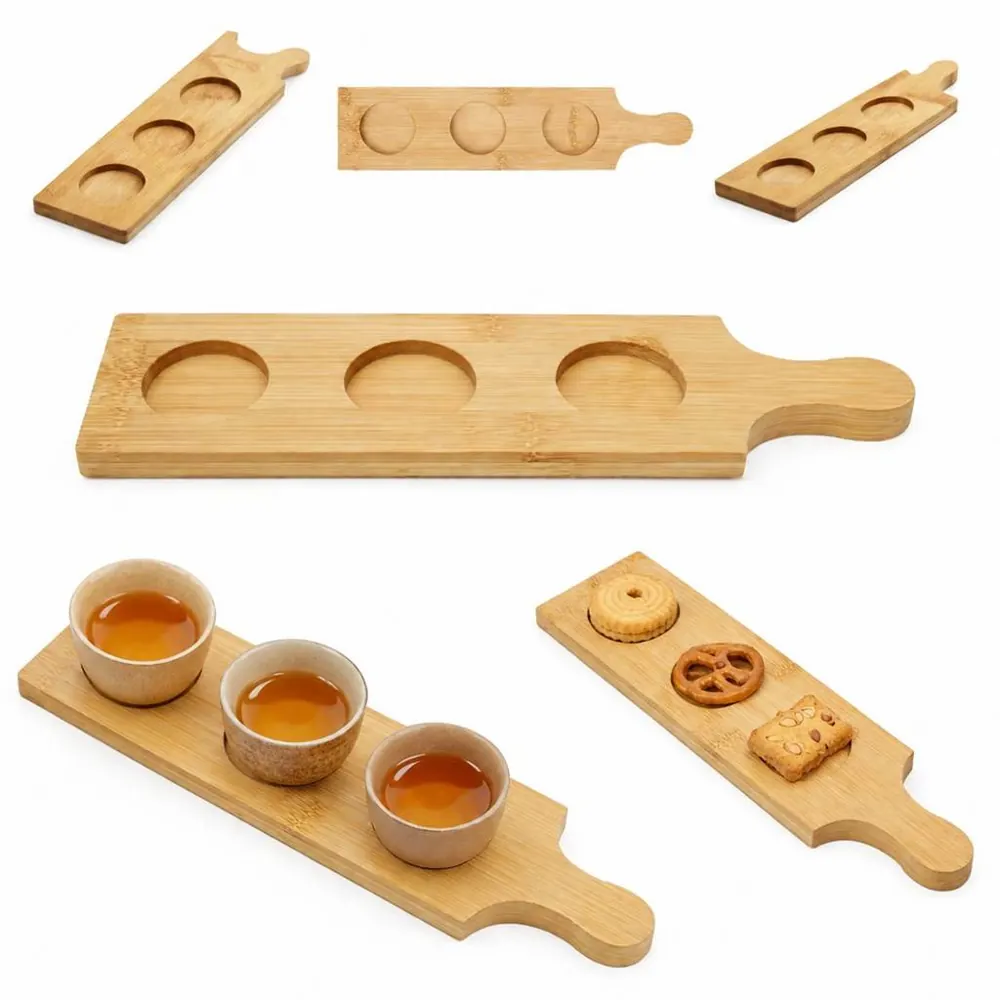 Rustic Wooden Beer Tasting Tray with Handle 2