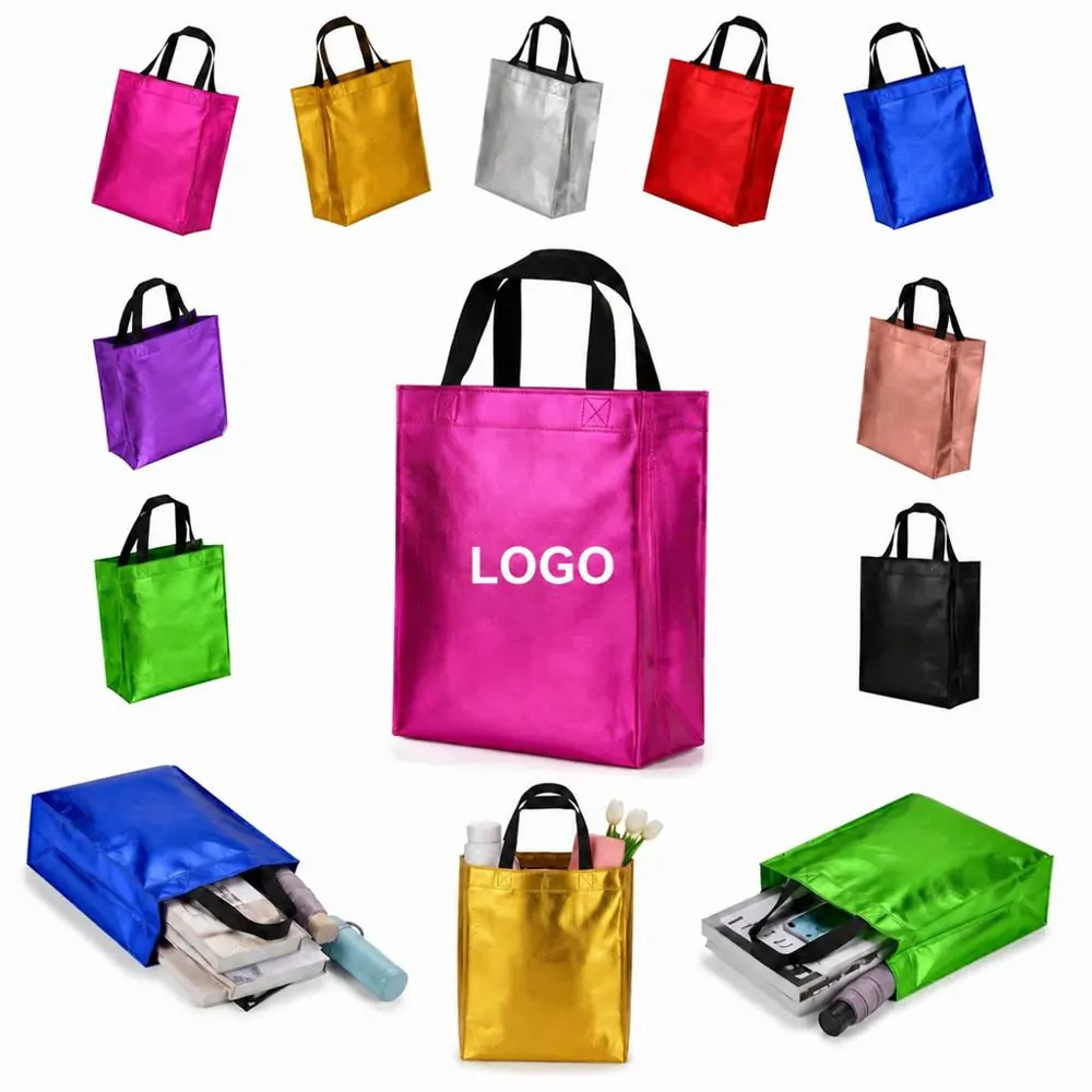 Metallic Glossy Reusable Tote Bag for Shopping and Everyday