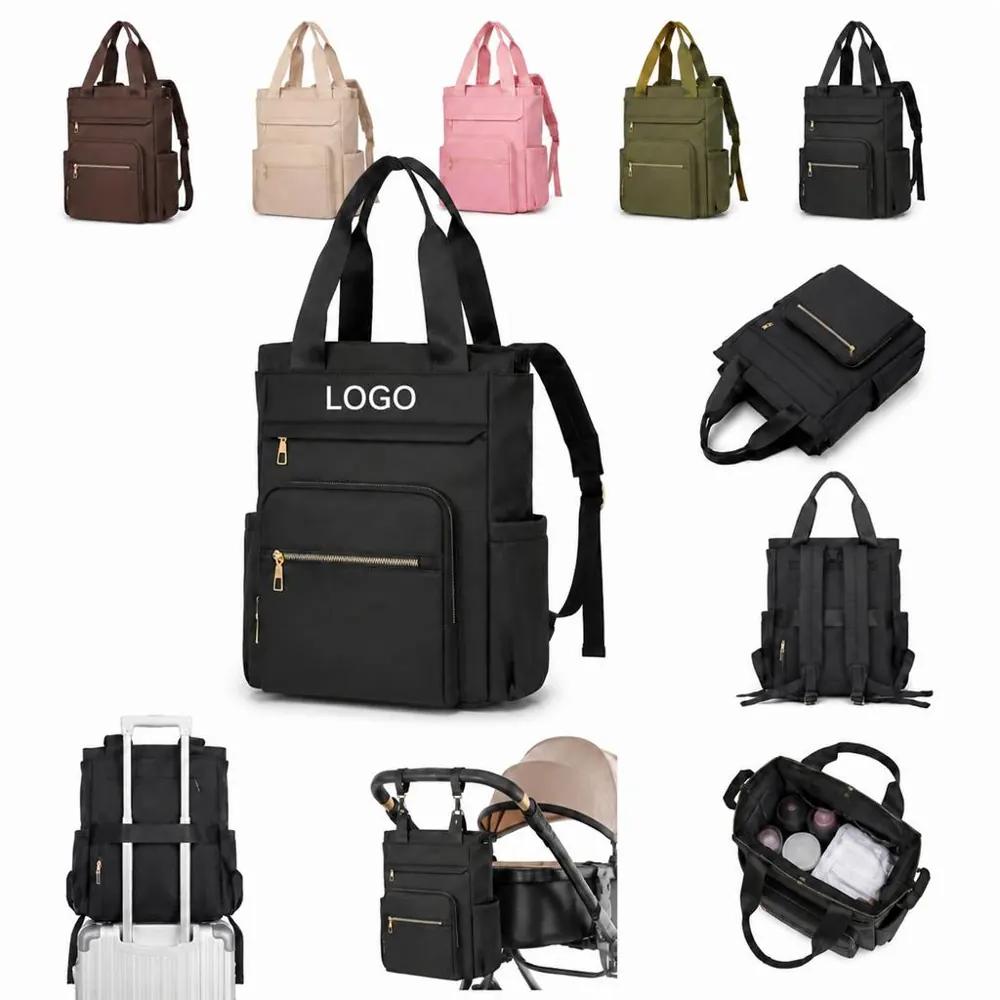 Diaper Backpack with Luggage Strap, Multi-Functional Nylon