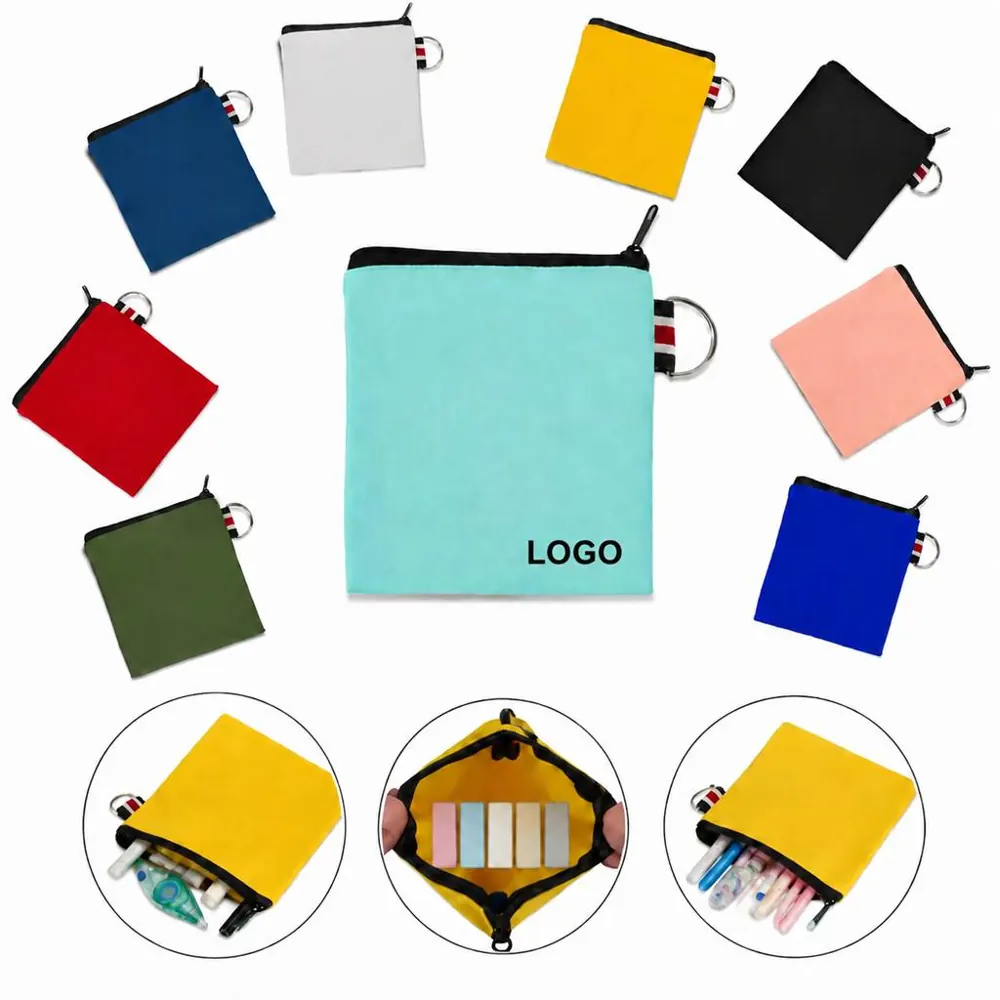 Canvas Zipper Pouch with Metal Ring for Organizing