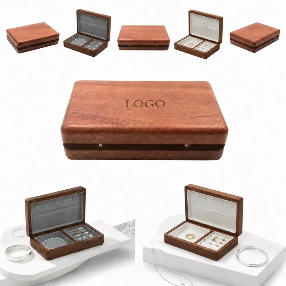 Wooden Jewelry Box with Multiple Compartments for Rings