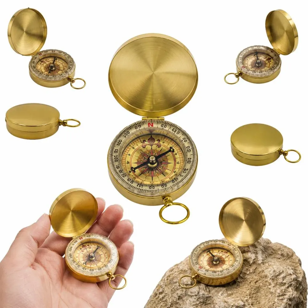 Polished Brass Pocket Compass with Flip Lid for Outdoor 2