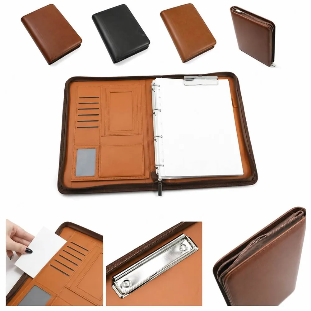 A4 PU Leather Zipper Portfolio with Clipboard and Binder 2