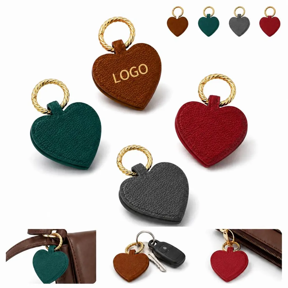 Heart-Shaped Leather Keychain Bag Charm with Gold Ring