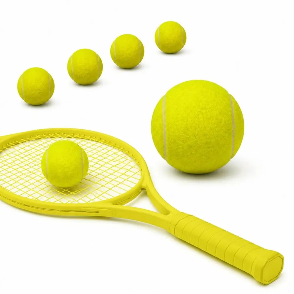 Tennis Racket and 6 Fluorescent Yellow Balls Set 2