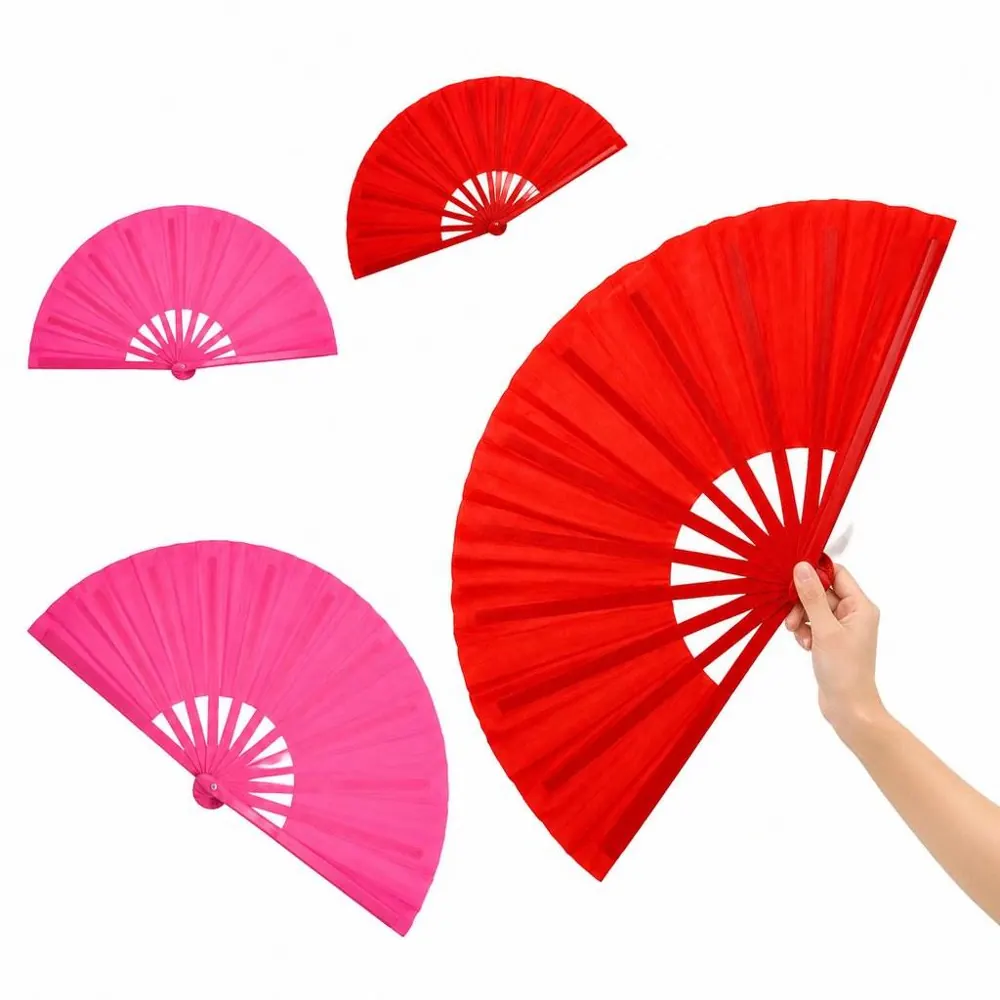 Red Pink Decorative Folding Fan, Pleated Fabric, Multi-Size 2