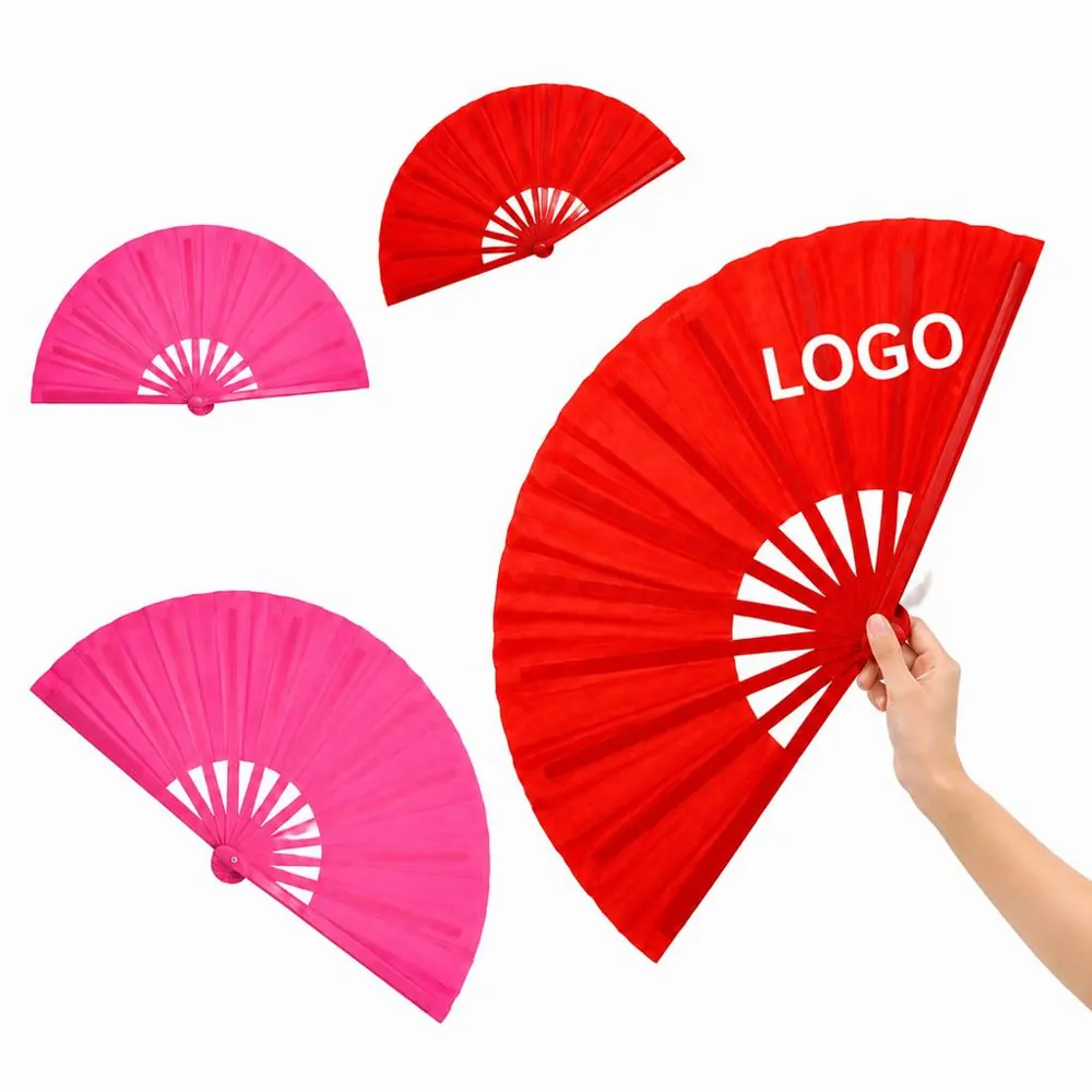 Red Pink Decorative Folding Fan, Pleated Fabric, Multi-Size