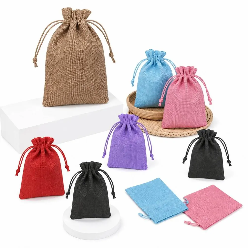 Natural Burlap Drawstring Gift Bags, Eco-Friendly Woven 2