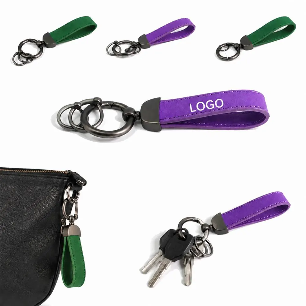 Genuine Leather Keychain with Zinc Alloy Ring, Matte Dark
