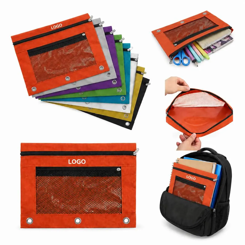Three-Ring Zippered Pencil Pouch for Binder Storage
