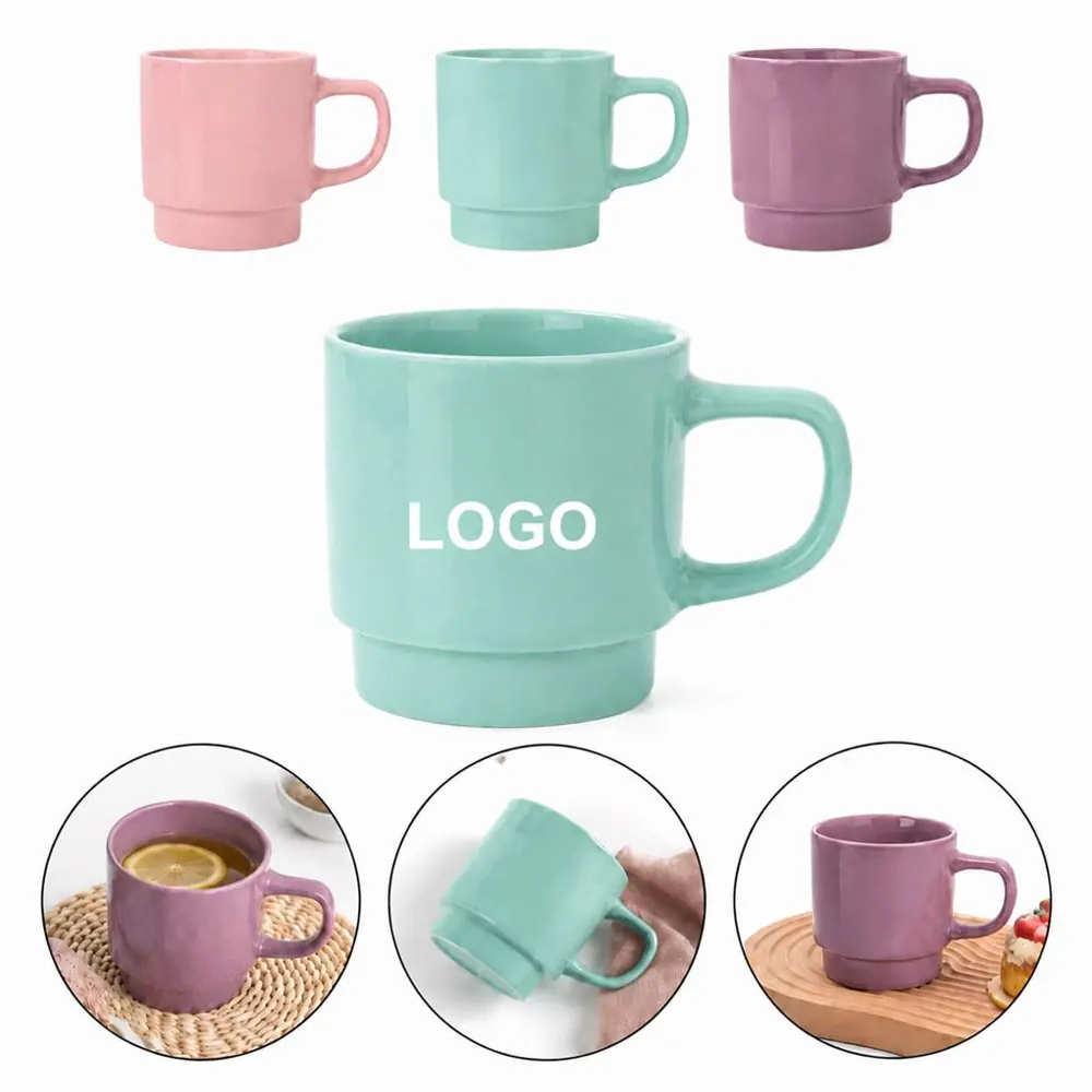 13oz Stackable Ceramic Mug with Pastel Colors for Coffee Tea