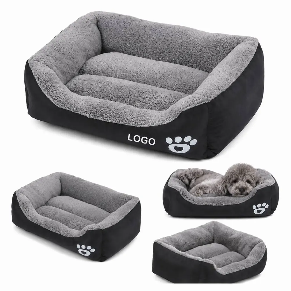 Oxford Plush Pet Bed with Raised Edge for Cats & Small Dogs