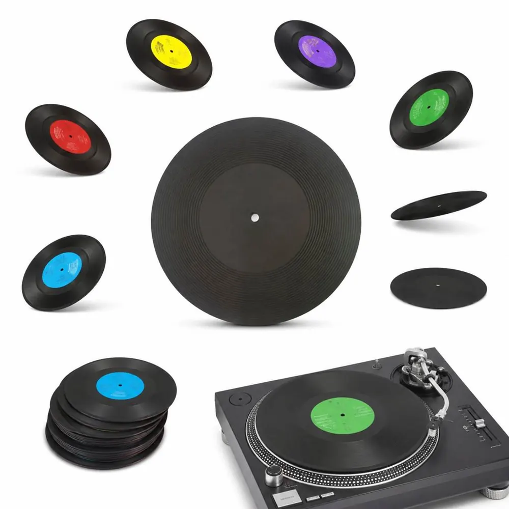 Recycled Vinyl Record Coasters, Retro Music-Themed Drink 2