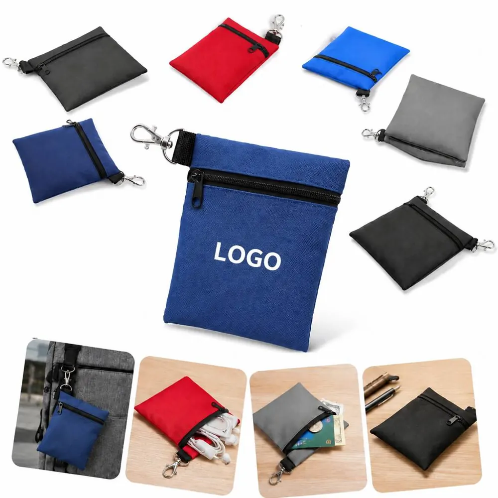 Nylon Zip Golf Pouch with Clip for Tees and Accessories