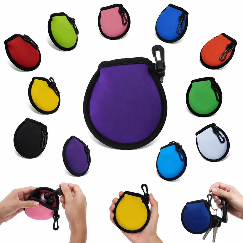 Round Zipper Storage Pouch with Carabiner, Neoprene 2