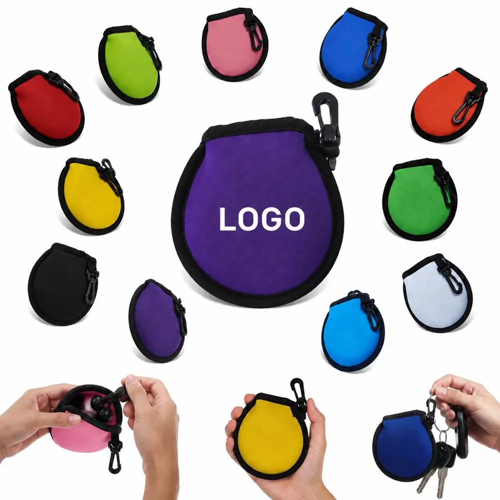 Round Zipper Storage Pouch with Carabiner, Neoprene