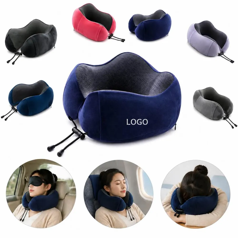 Memory Foam Travel Neck Pillow & Eye Mask Set for Sleep