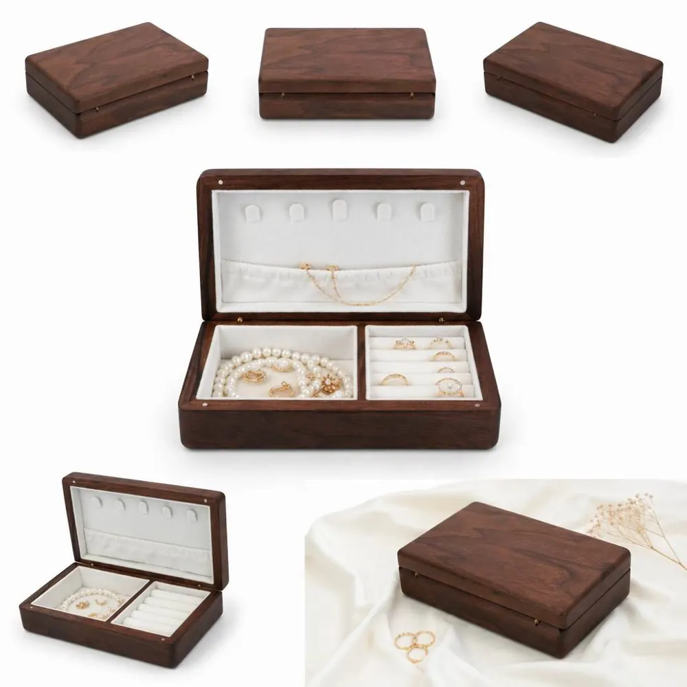 Compact Wood Jewelry Box with Soft-Lined Compartments 2