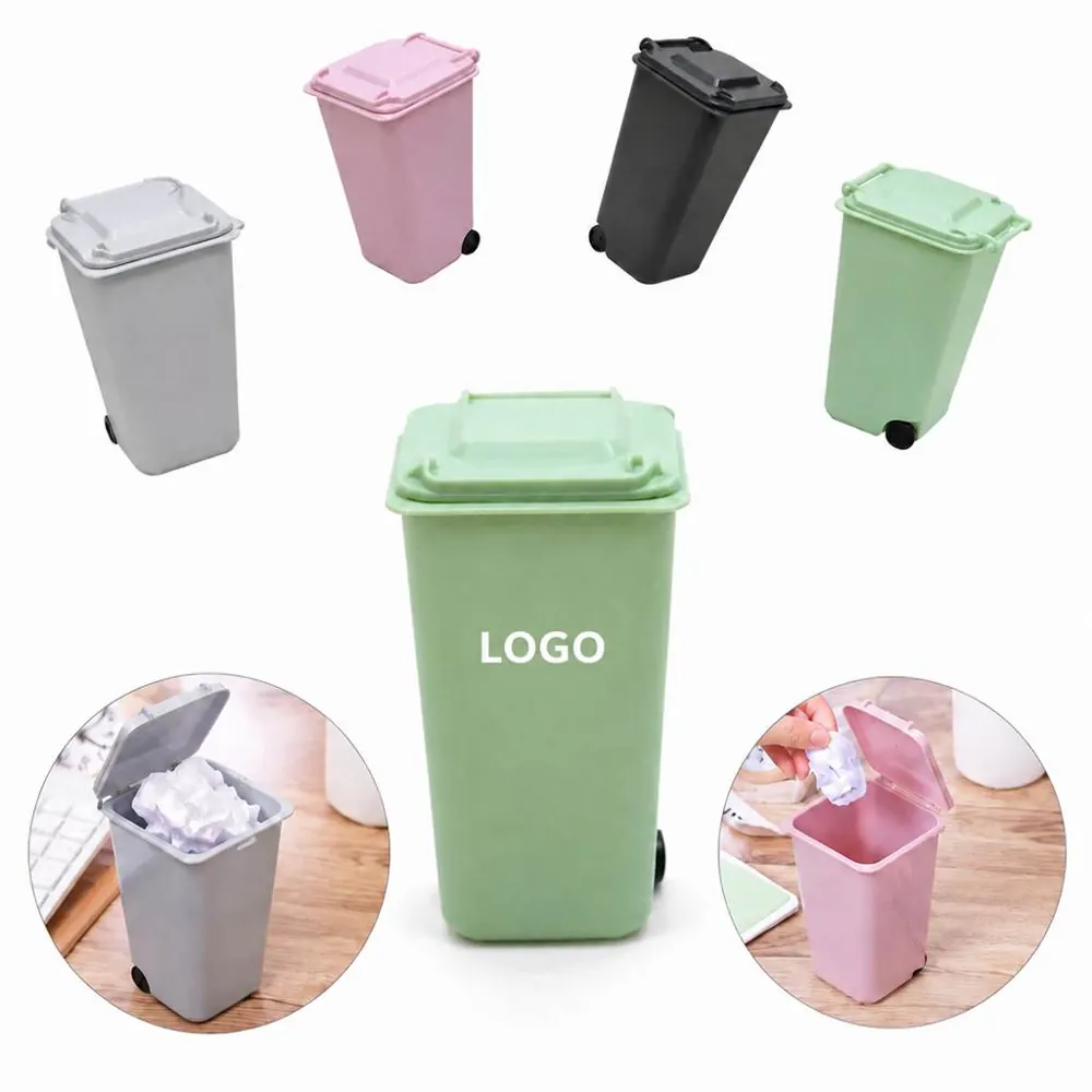Mini Rectangular Desktop Trash Can with Flip Lid and Wheels