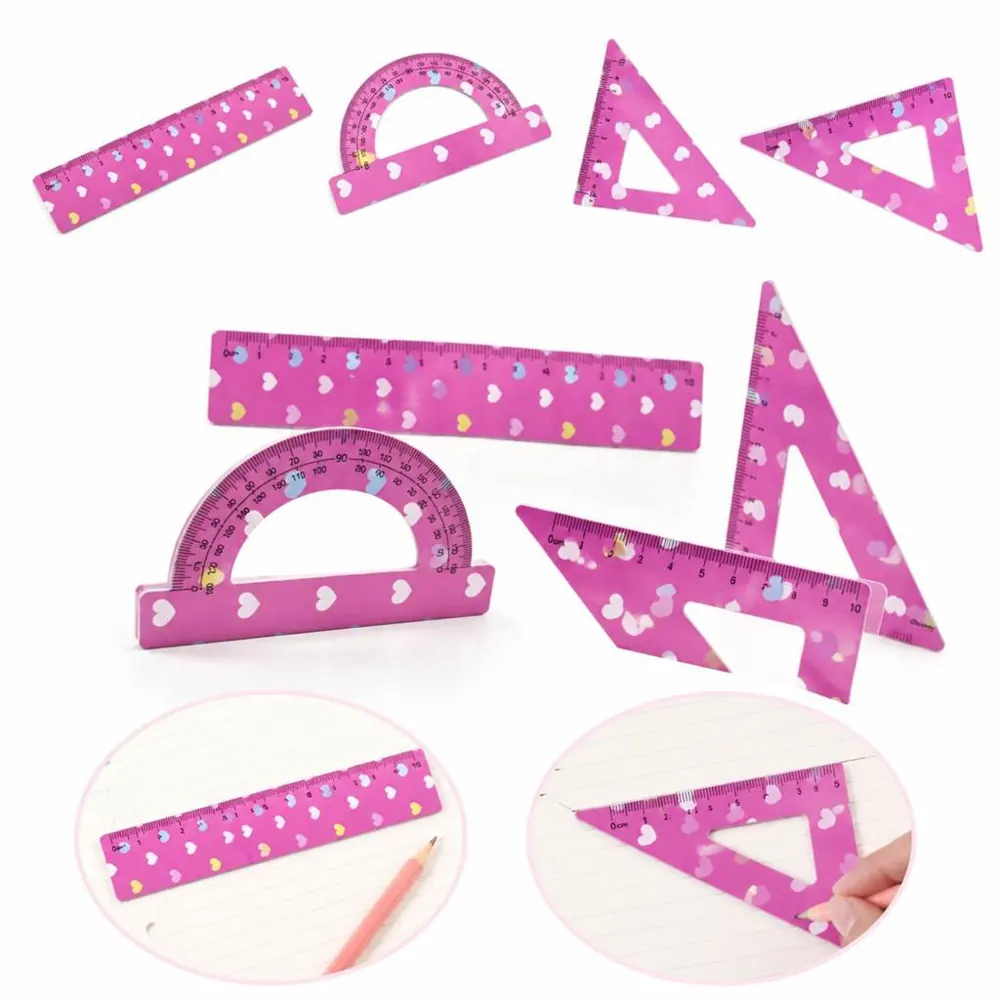 Heart Print Ruler Set 4pc, Cute Durable Measuring Tools 2