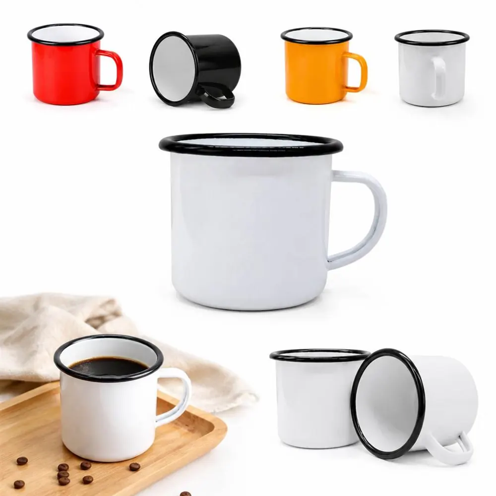 Enamel Camping Mug 12oz with Black Rim, Rust-Resistant Steel 2