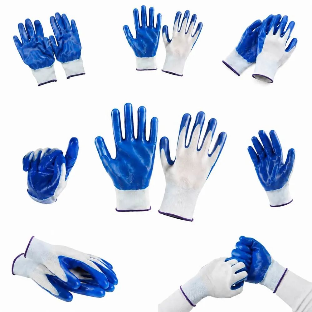 Blue Crinkle Half-Dipped Nitrile Work Gloves 2