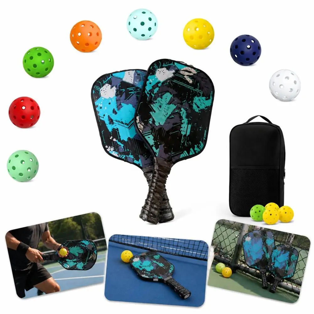 Custom Full Color Fiberglass Pickleball Set with Paddles 2