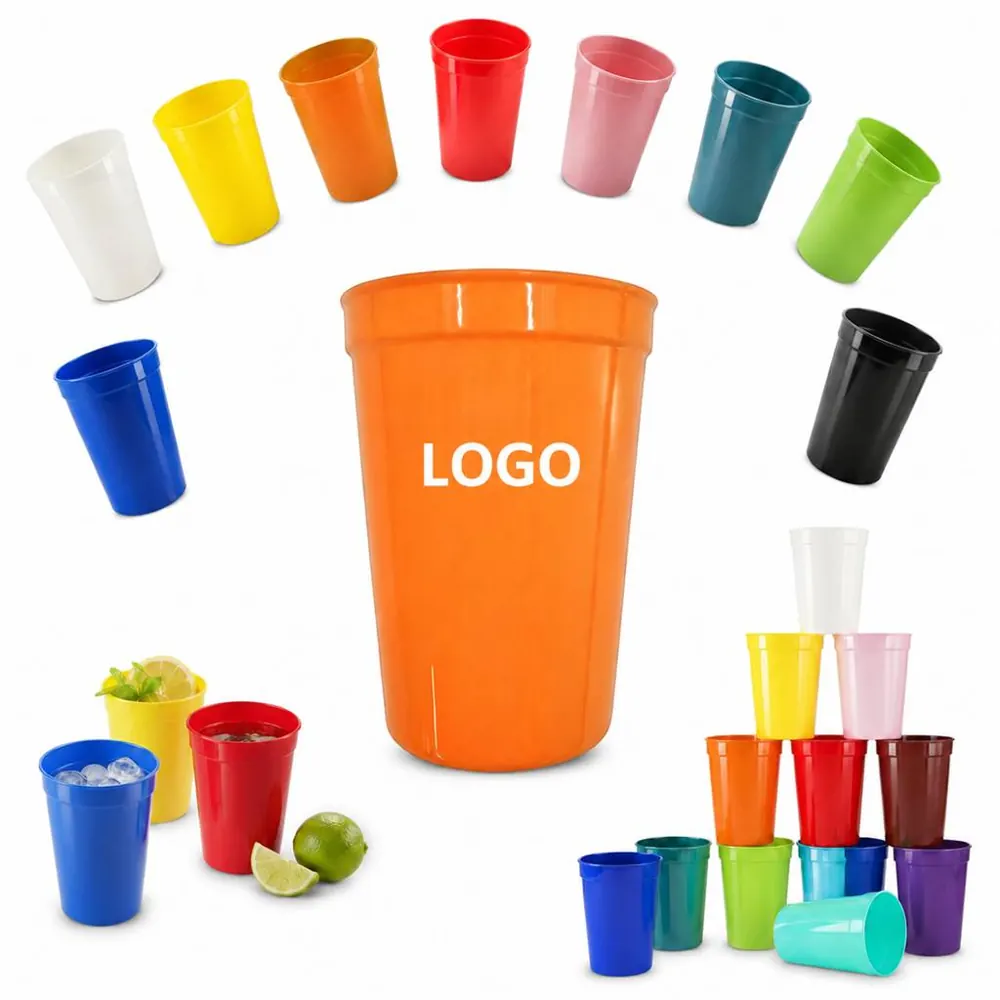 16 oz Reusable Plastic Cup, Clear Stackable Stadium Cup