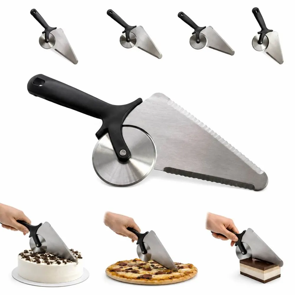 Stainless Steel 2-in-1 Pizza Cutter & Spatula with Non-Slip 2