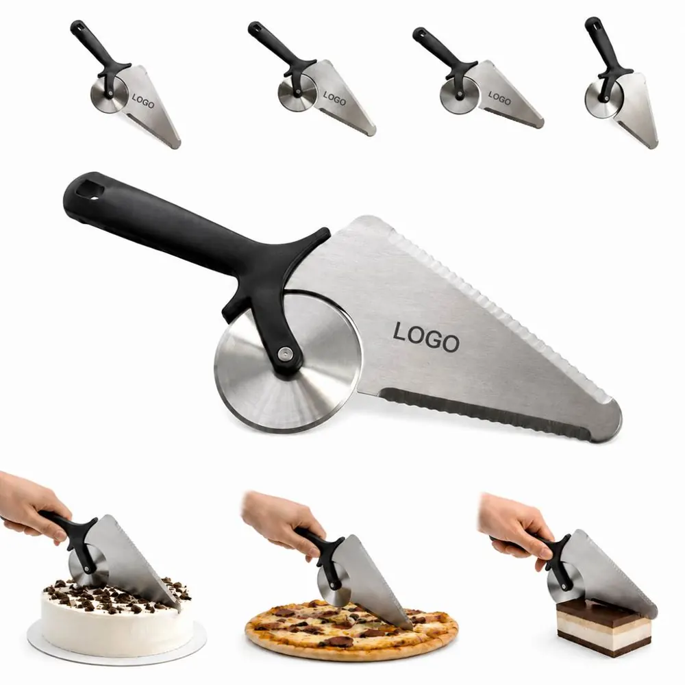 Stainless Steel 2-in-1 Pizza Cutter & Spatula with Non-Slip