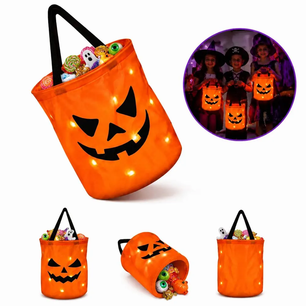 LED Light Up Halloween Trick or Treat Bags for Kids Safety 2