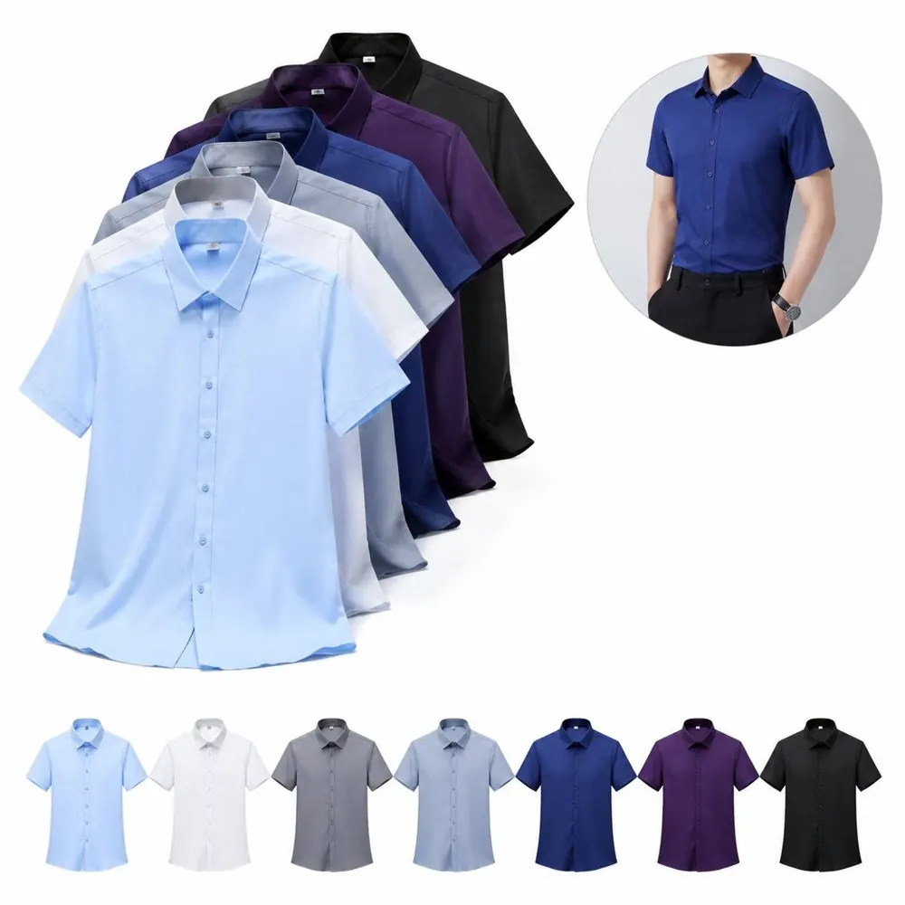 Bamboo Fiber Short-Sleeve Dress Shirt for Men, Breathable 2