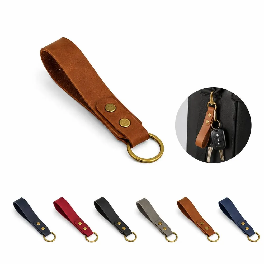 PU Leather Keychain with Metal Ring and Lanyard 2